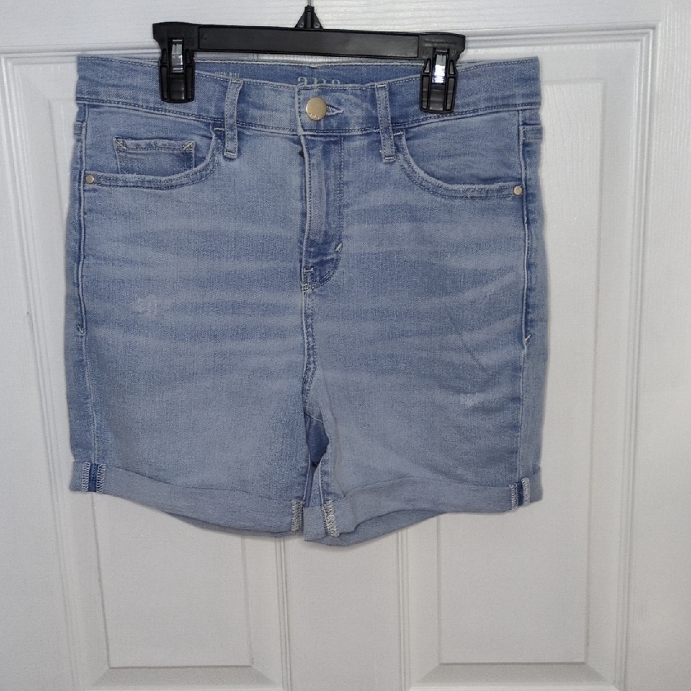 A.N.A Light wash Jean Shorts High-Rise Midi 5" Inseam Rolled-Cuff Modest Y2K